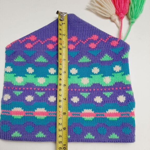 Retro 80's MURRAY MERKLEY 100% Wool Intarsia Geo Pattern Knit Beanie Hat Pom-Pom - Picture 3 of 15